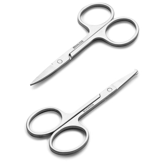 LePinko Manicure Beauty Scissors For Men Women - Cuticle, Nail, Nose Hair, Mustache, Beard, Eyelashes, Ear Trimming Kit - Curved and Rounded Safety Tip Clipper