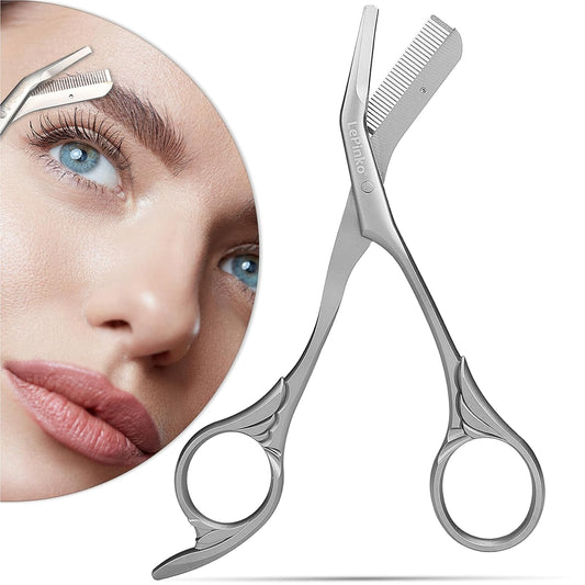 LePinko Eyebrow Trimming Scissors with Combs, Gifts For Men Women Stocking Stuffers, Silver