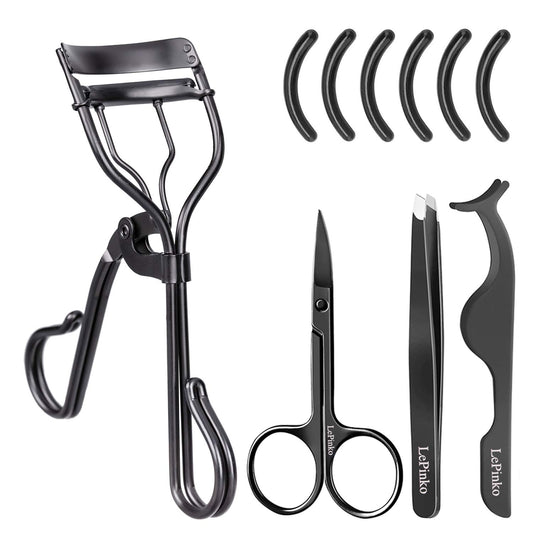 LePinko Eyelash Curler Set, 4 Stainless Steel Tools and 6 Silicone Replacement Pads, Upgraded Designed Eyelash Curler for All shaped eyes, Professional Makeup Kit for Women